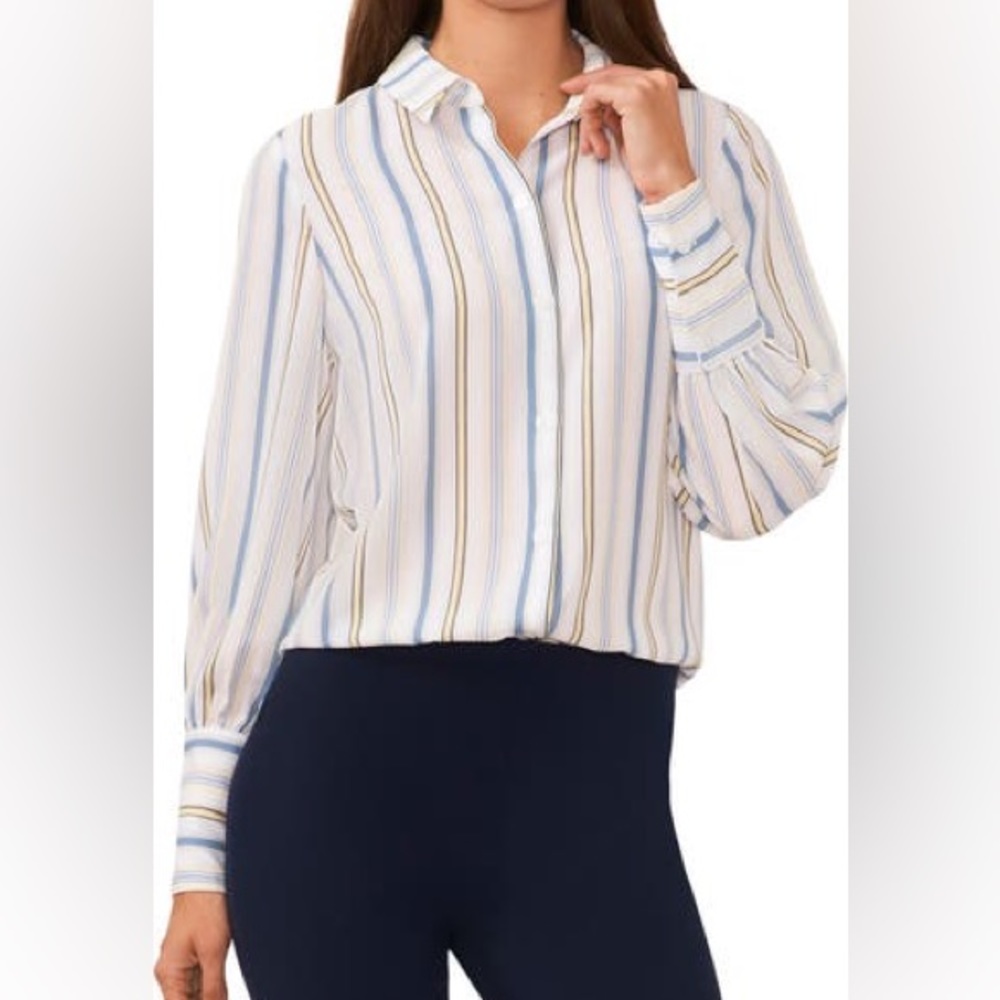 Halogen Vertical Stripe Woven Button-Up Shirt Size Small